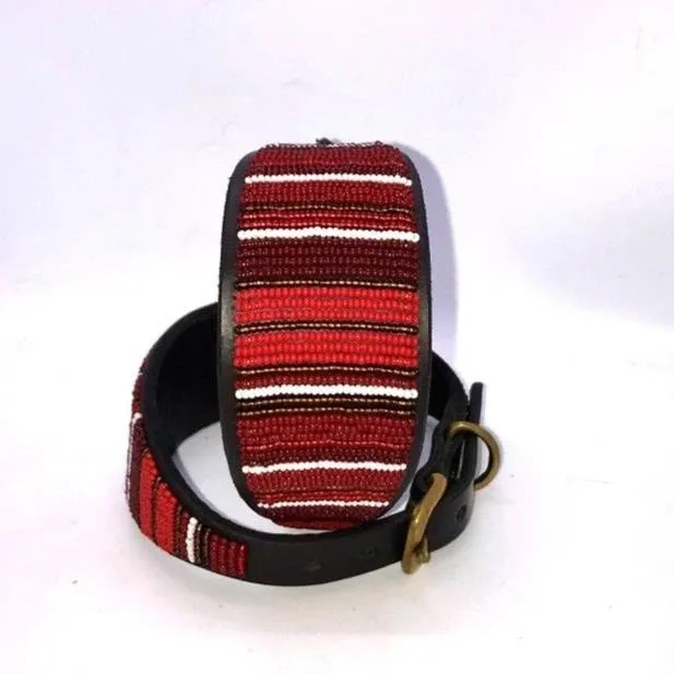 12" Luxury Beaded Leather Whippet Dog Collar