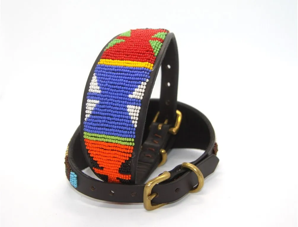 12" Luxury Beaded Leather Whippet Dog Collar