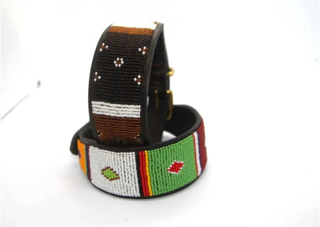 12" Luxury Beaded Leather Whippet Dog Collar