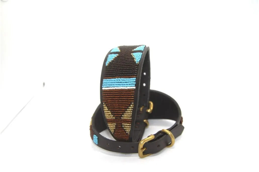 12" Luxury Beaded Leather Whippet Dog Collar