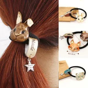 2016 Rabbit Fox Cat bows Rope Ring Elastic Hair Headdress Jewelry Hair Accessories For Women headwear headbands head decorations