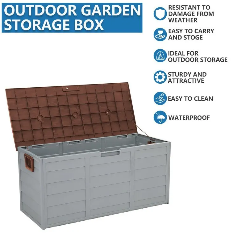 3ft L Grey Garden Storage Chest Box with Brown Cover