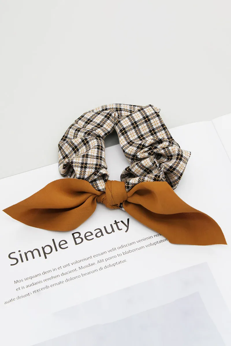 5PCS GINGHAM CLOTH BOW TIED SCRUNCHIE, 5PCS PER 1 PACK