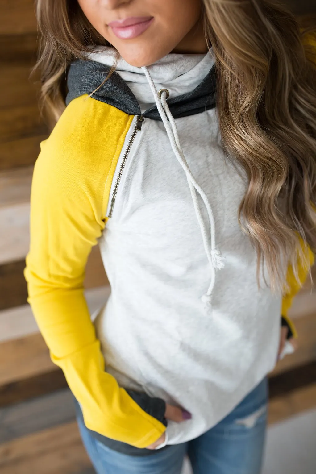 Ampersand Avenue Baseball DoubleHood Sweatshirt - Mustard