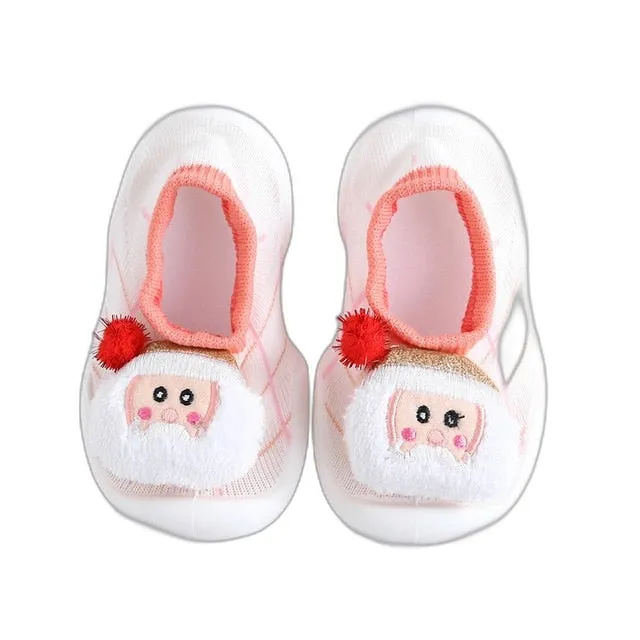 Baby Doll Sock Shoes - Pink Santa