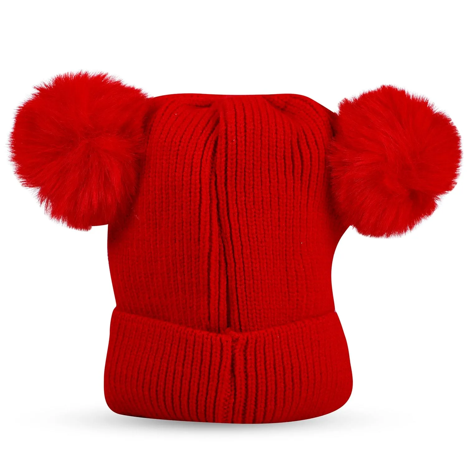 Baby Moo Bear Pom Pom Breathable Beanie Warm Knitted Woollen Cap - Red