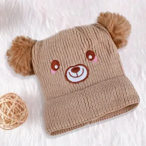 Baby Moo Bear Pom Pom Breathable Beanie Warm Knitted Woollen Cap - Tan