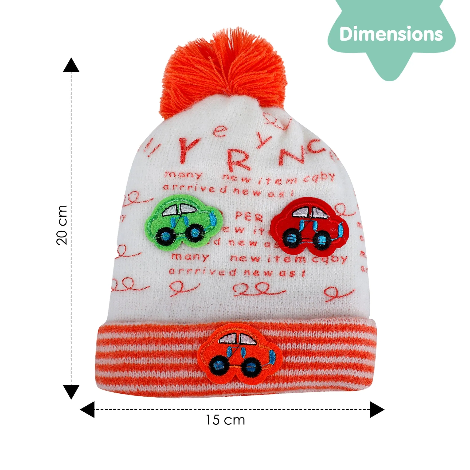 Baby Moo Car Pom Pom Breathable Beanie Warm Knitted Woollen Cap - Orange