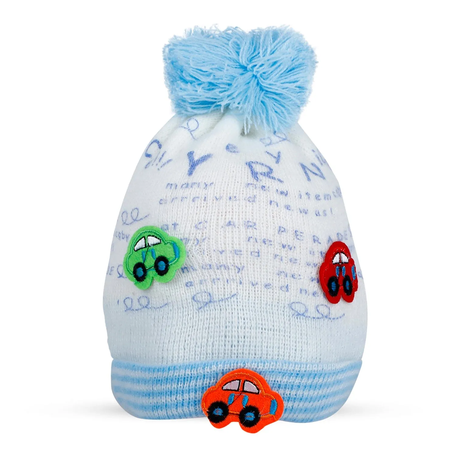 Baby Moo Car Pom Pom Breathable Beanie Warm Knitted Woollen Cap - Sky Blue