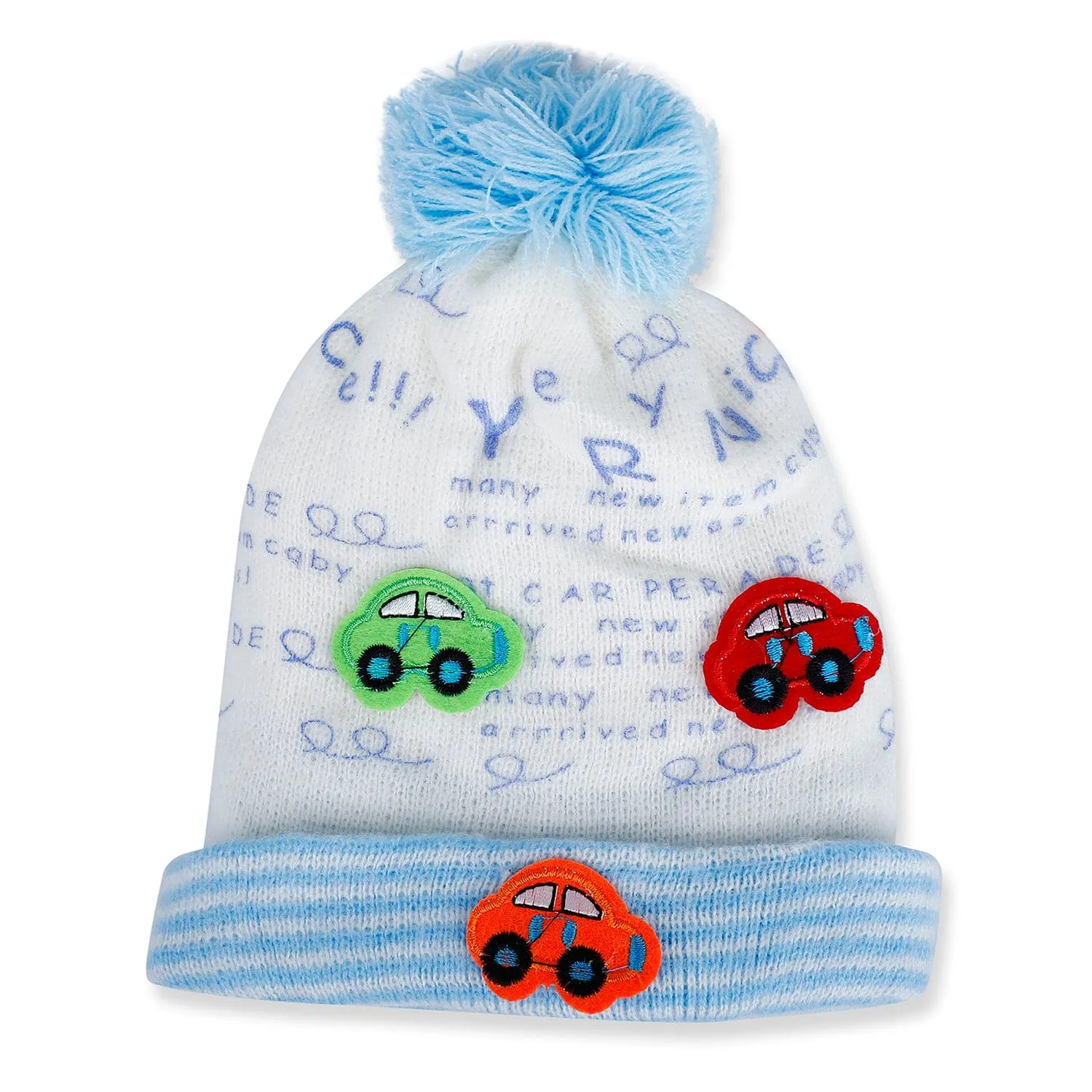 Baby Moo Car Pom Pom Breathable Beanie Warm Knitted Woollen Cap - Sky Blue