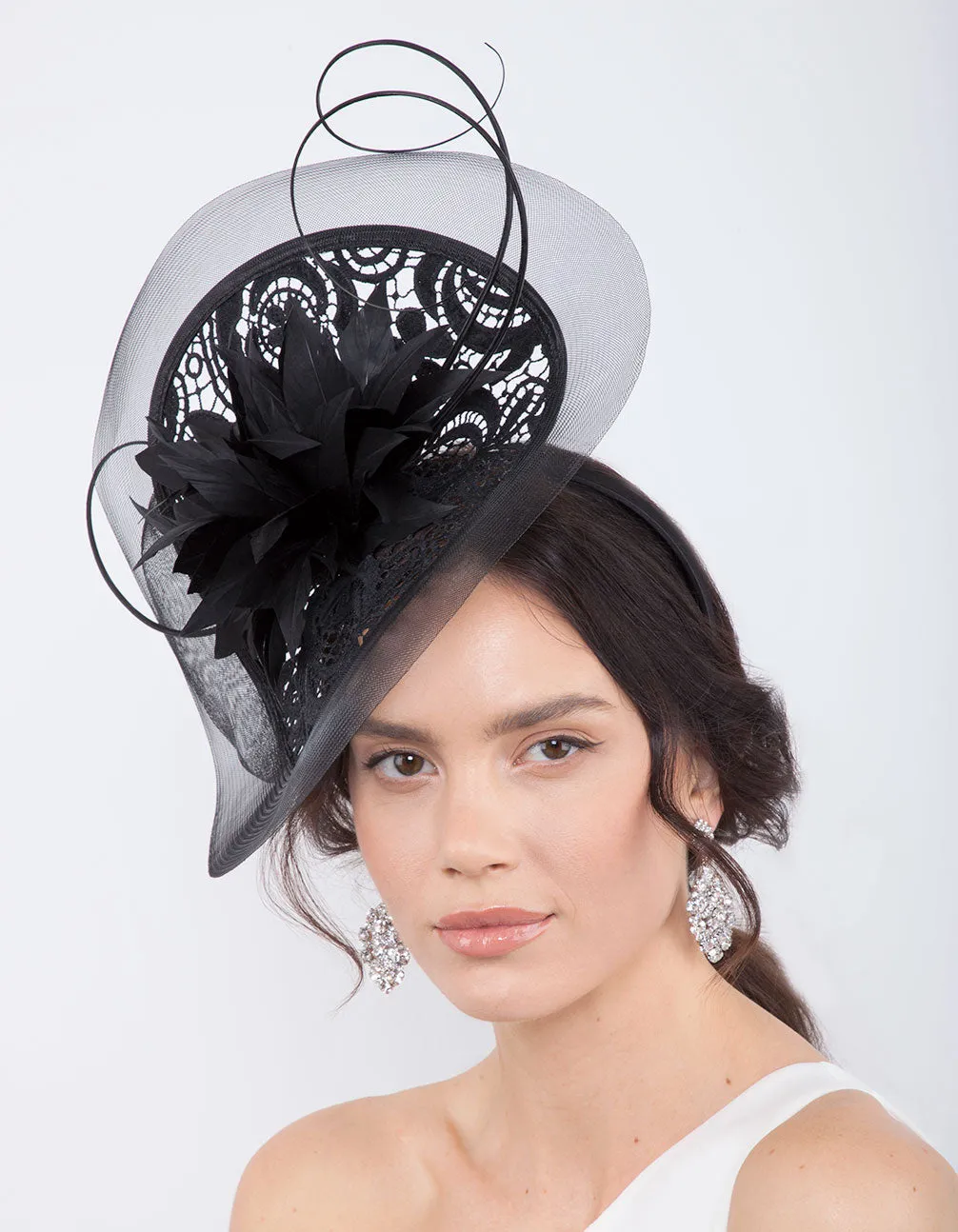 Black Lace Floral Fascinator