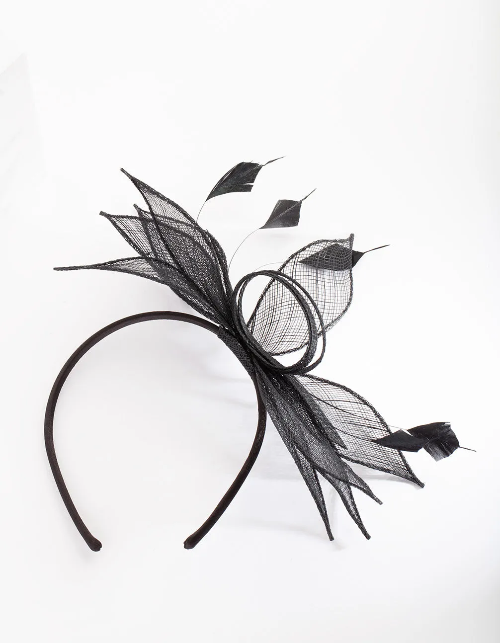 Black Sinamay Feather Leaf Headband