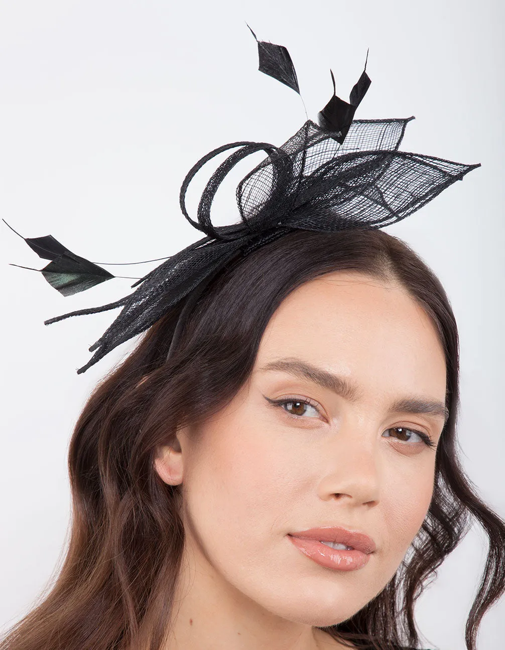 Black Sinamay Feather Leaf Headband