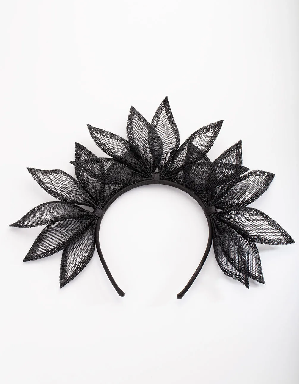 Black Sinamay Spike Leaf Headband