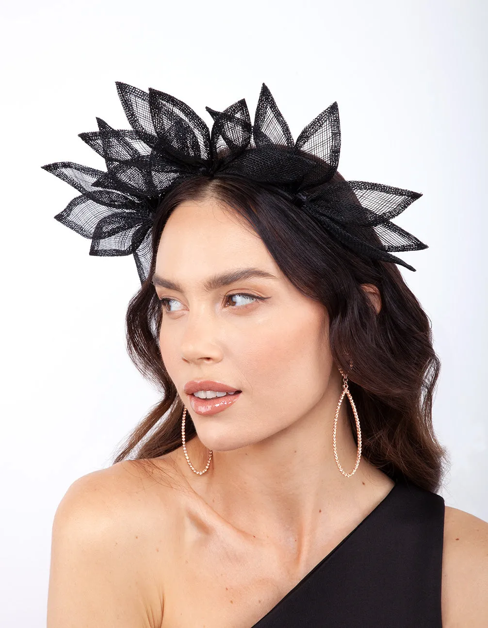 Black Sinamay Spike Leaf Headband