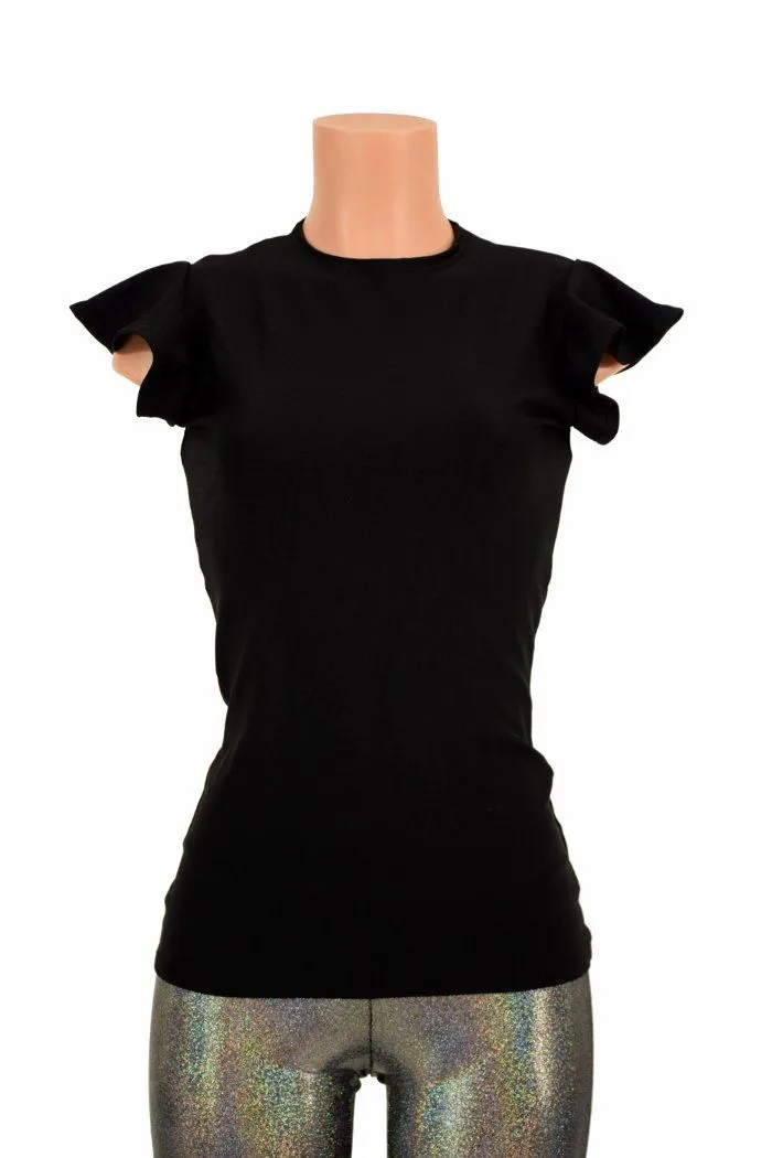 Black Zen Crew Neck Flip Sleeve Top