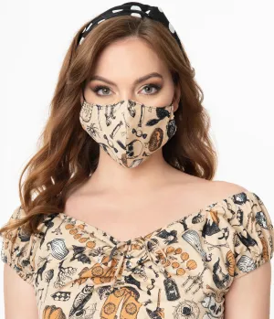 Cream Halloween Print Face Mask