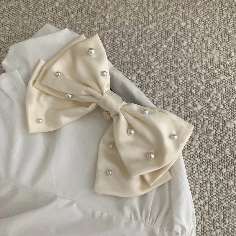 Cream White Pearl Bow Christmas Hair Accessory