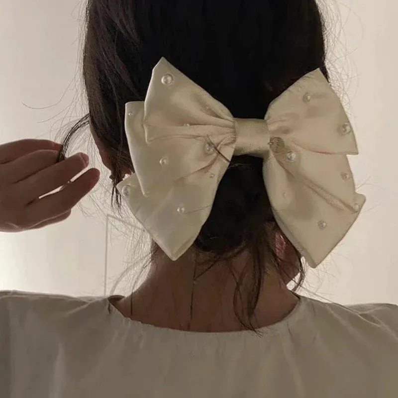 Cream White Pearl Bow Christmas Hair Accessory