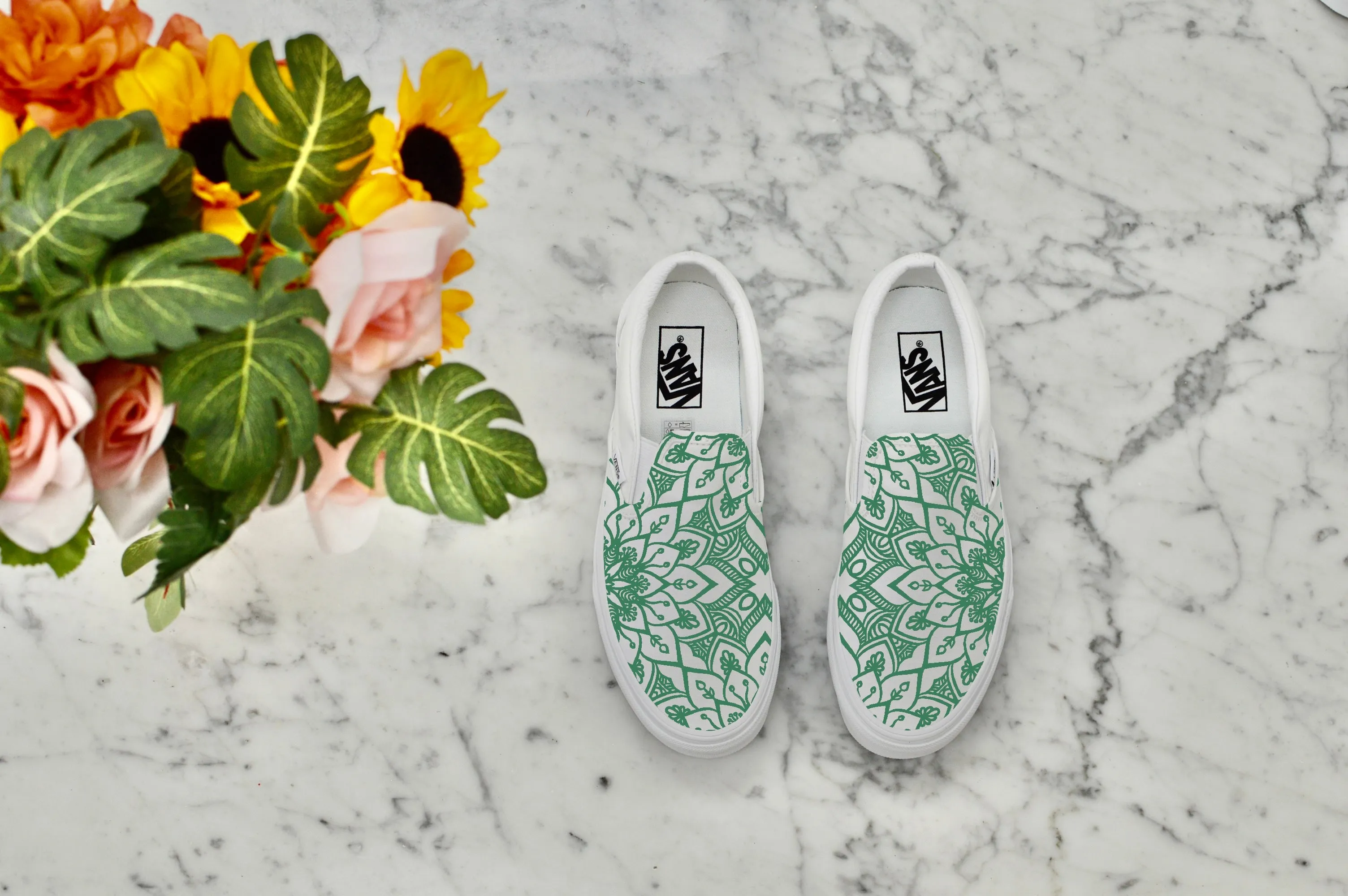 Custom Vans Shoes - Custom White Slip On Shoes for Custom Wedding