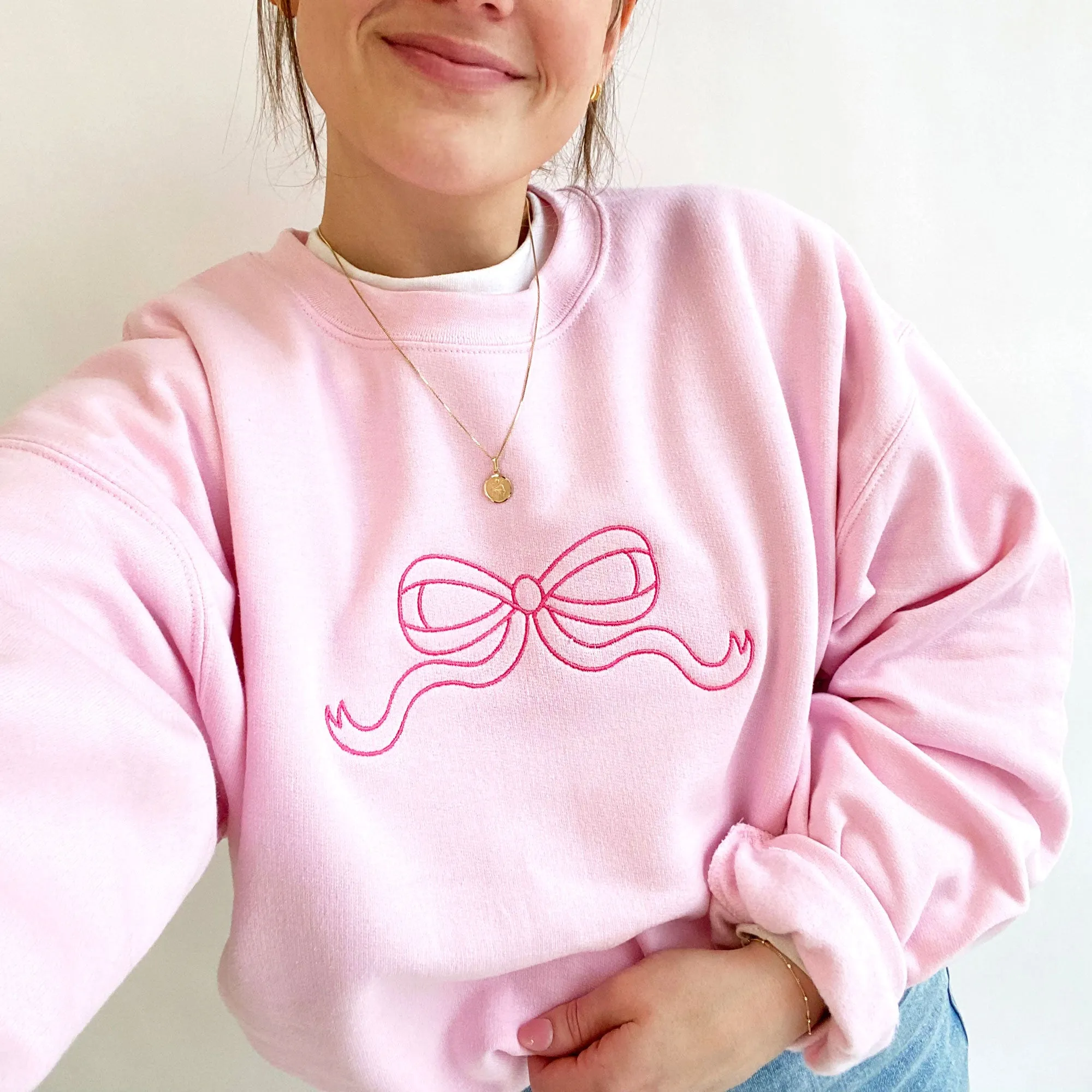 Cute Outline Bow Embroidered Gemma Sweatshirt | Dainty Bow Sweatshirt