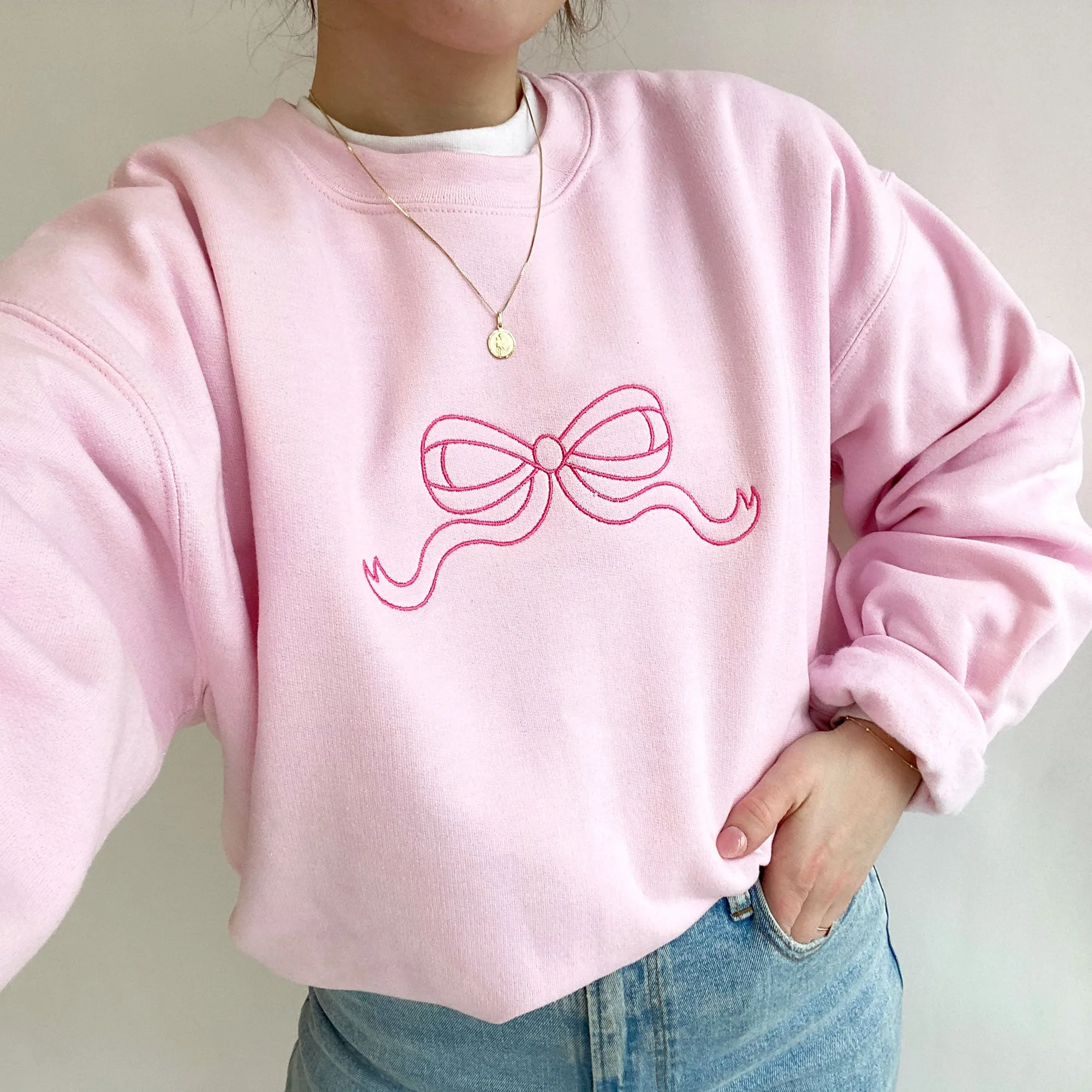 Cute Outline Bow Embroidered Gemma Sweatshirt | Dainty Bow Sweatshirt