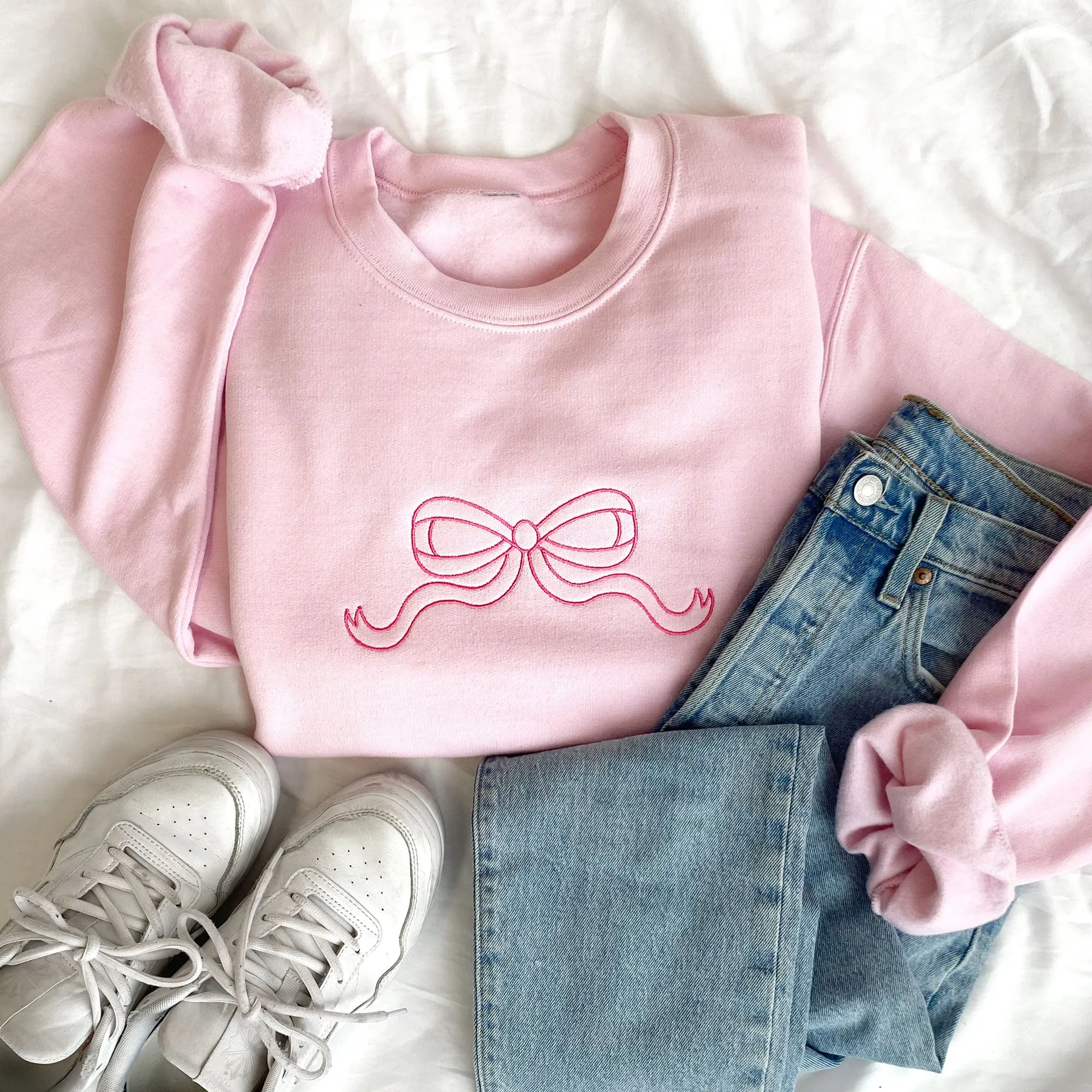 Cute Outline Bow Embroidered Gemma Sweatshirt | Dainty Bow Sweatshirt