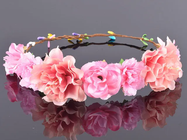 CXADDITIONS Rose Carnations Peony Flower Crown Bridal Floral Crown Hair Headband Mint Head Wreath Wedding Headpiece Bridesmaid