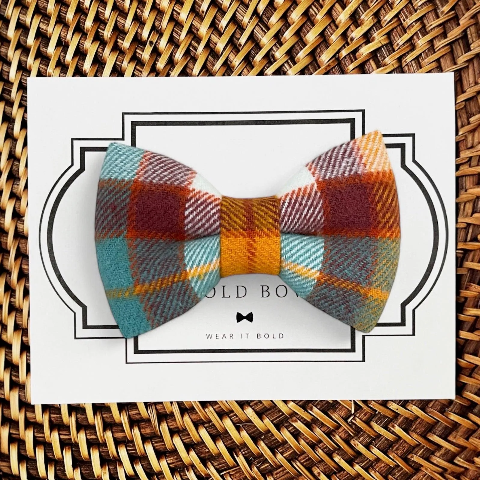 Fall Plaid Dog Bow Tie for Dog Collar and Cat Collar- Orange & Blue