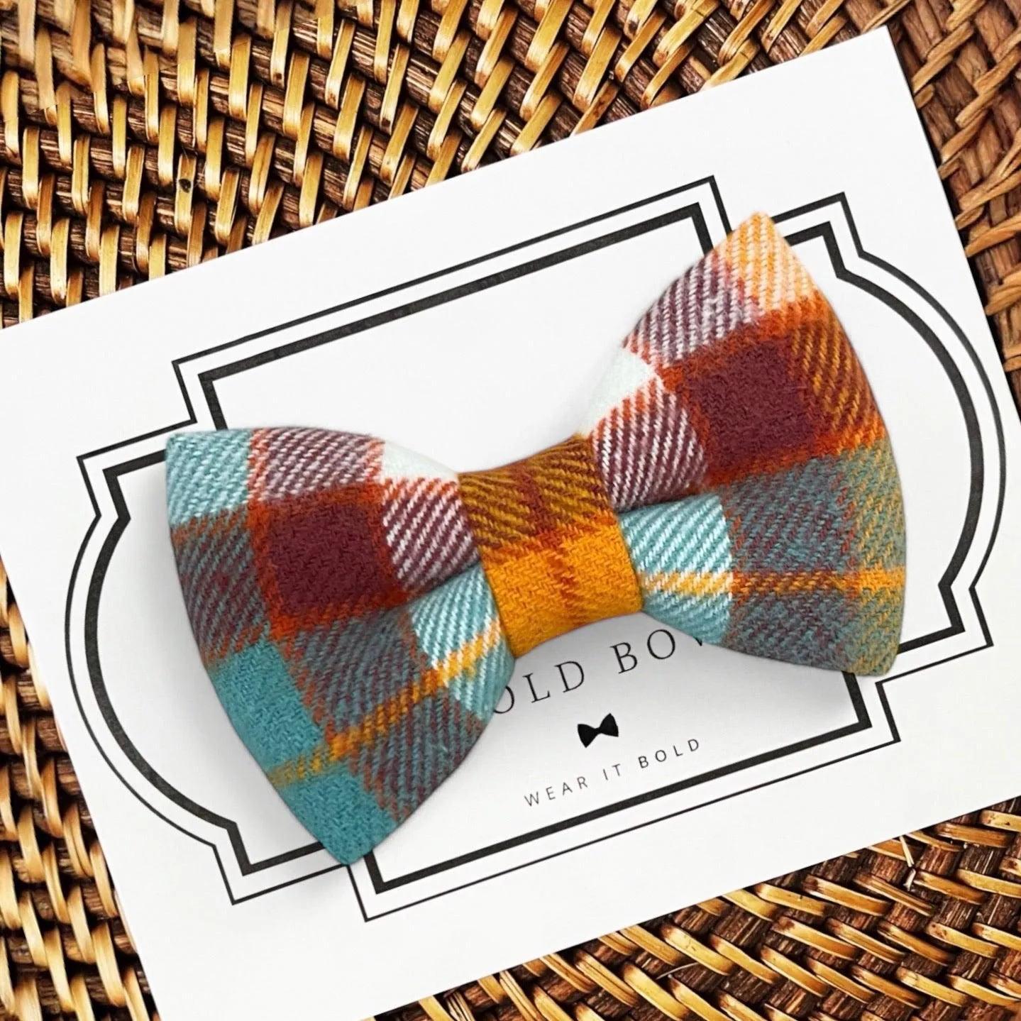 Fall Plaid Dog Bow Tie for Dog Collar and Cat Collar- Orange & Blue