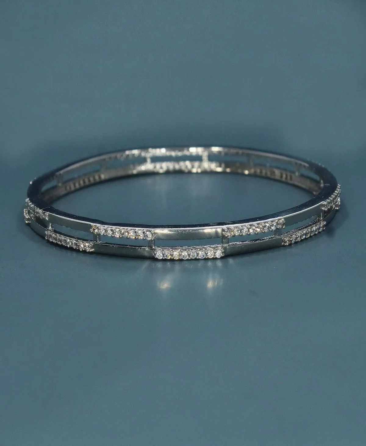 Fashionable Stone Studded Silver Bangle