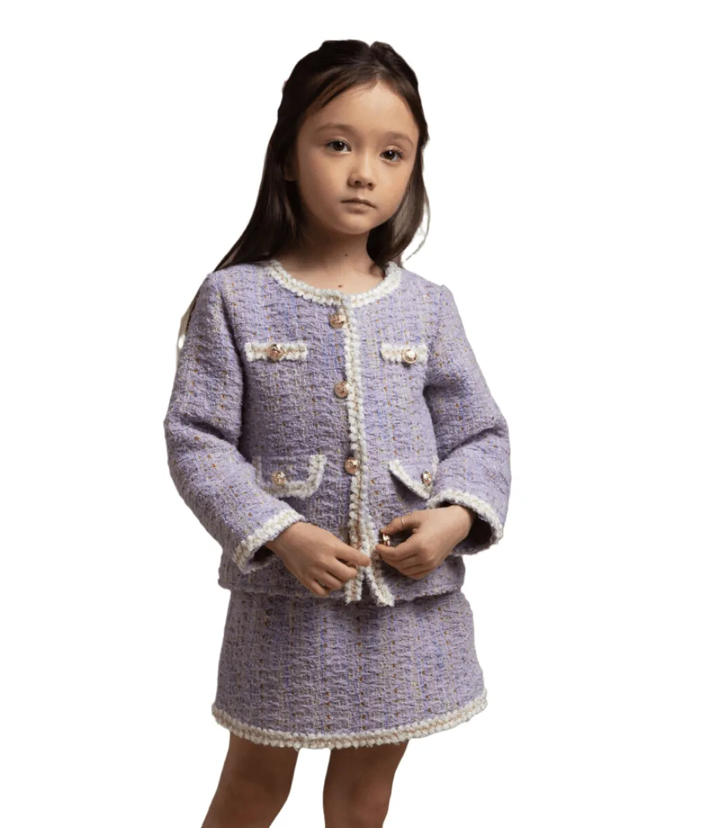 Girls Sets | Tweed Jacket and Skirt- Lavender | Petite Hailey