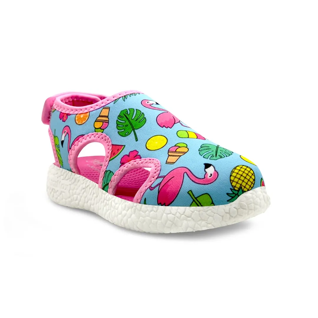 KazarMax Kids Girls Turquoise Flamingo Pop Art Printed Sandal - 11.5 Kids UK