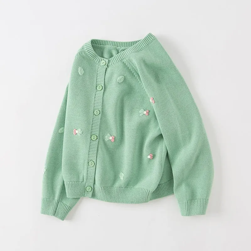 Leafy Goldfish Pond Girl Green Knitted Cardigan