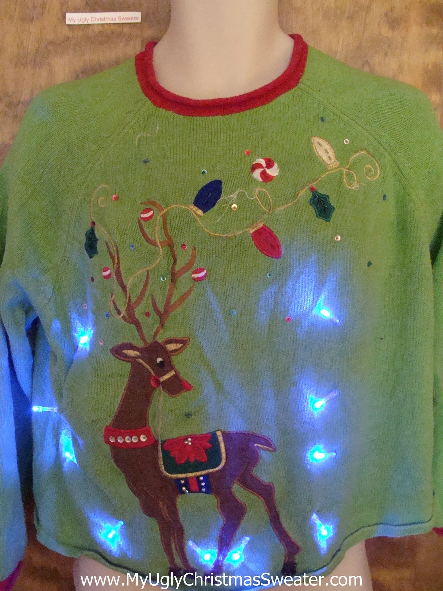 Lime Green Huge Reindeer Christmas Sweater with Lights