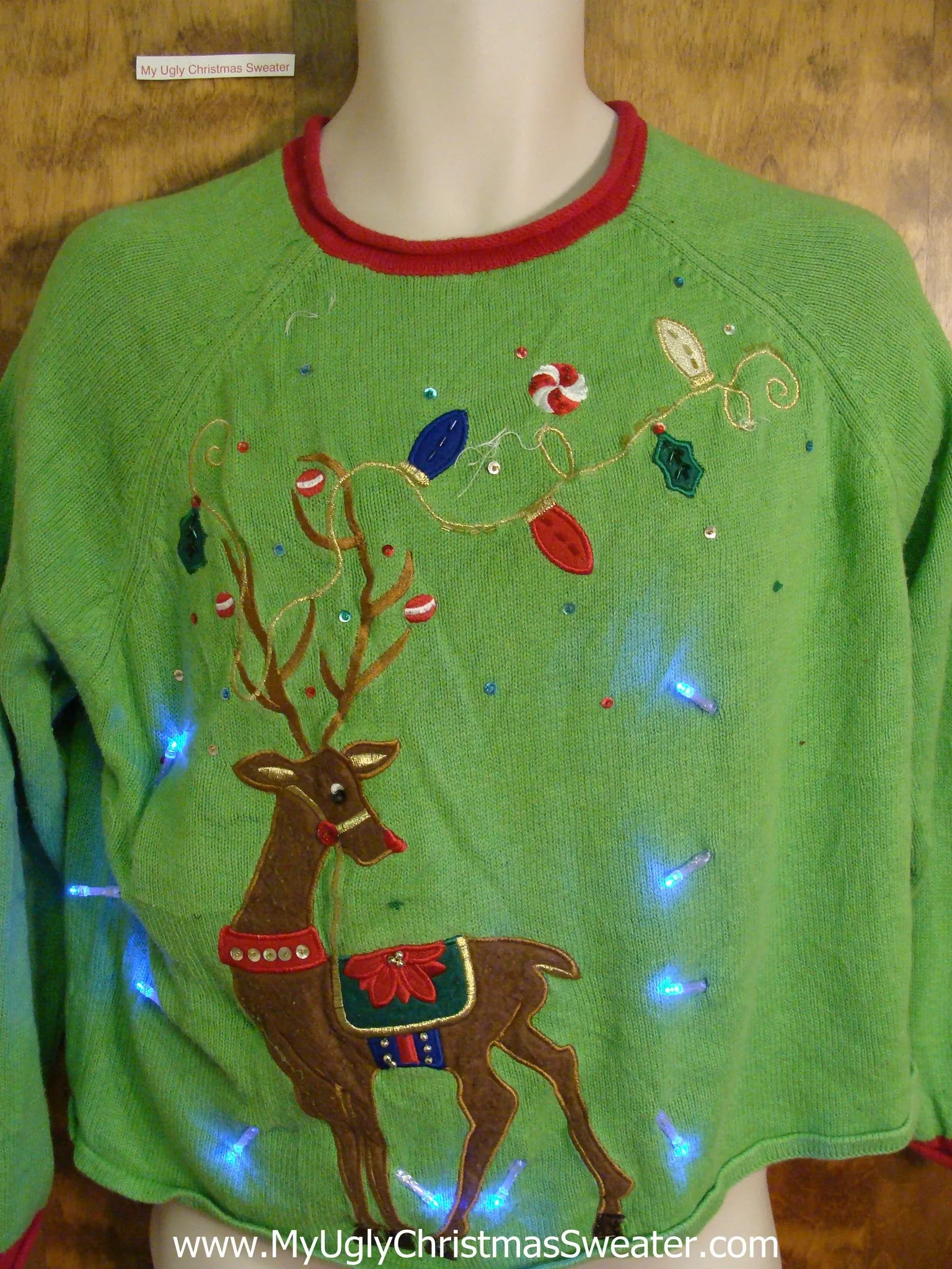 Lime Green Huge Reindeer Christmas Sweater with Lights