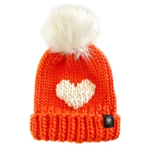 Luxury Big Heart Pom-Pom Beanie in Coral