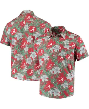 Men's crimson alabama crimson tide floral print button down shirt FOCO