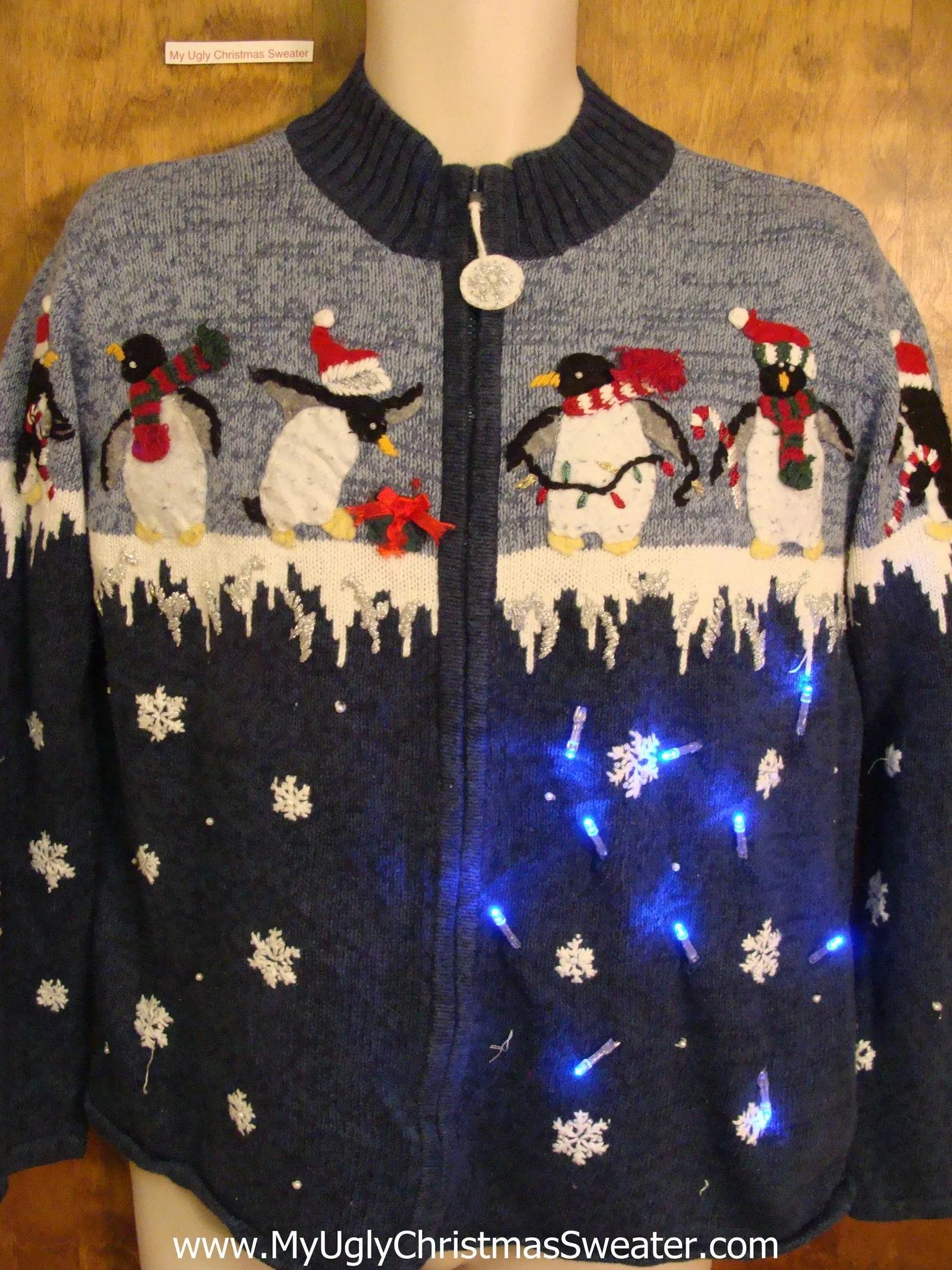 Penguin Decorating Party Light Up Ugly Xmas Sweater