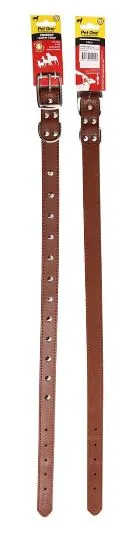 PET ONE COLLAR LEATHER SINGLE ROW STUDDED 65CM BROWN