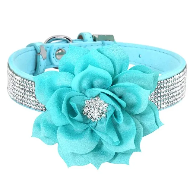 PetAffairs Rhinestone Pet Collar with Flower for Pet