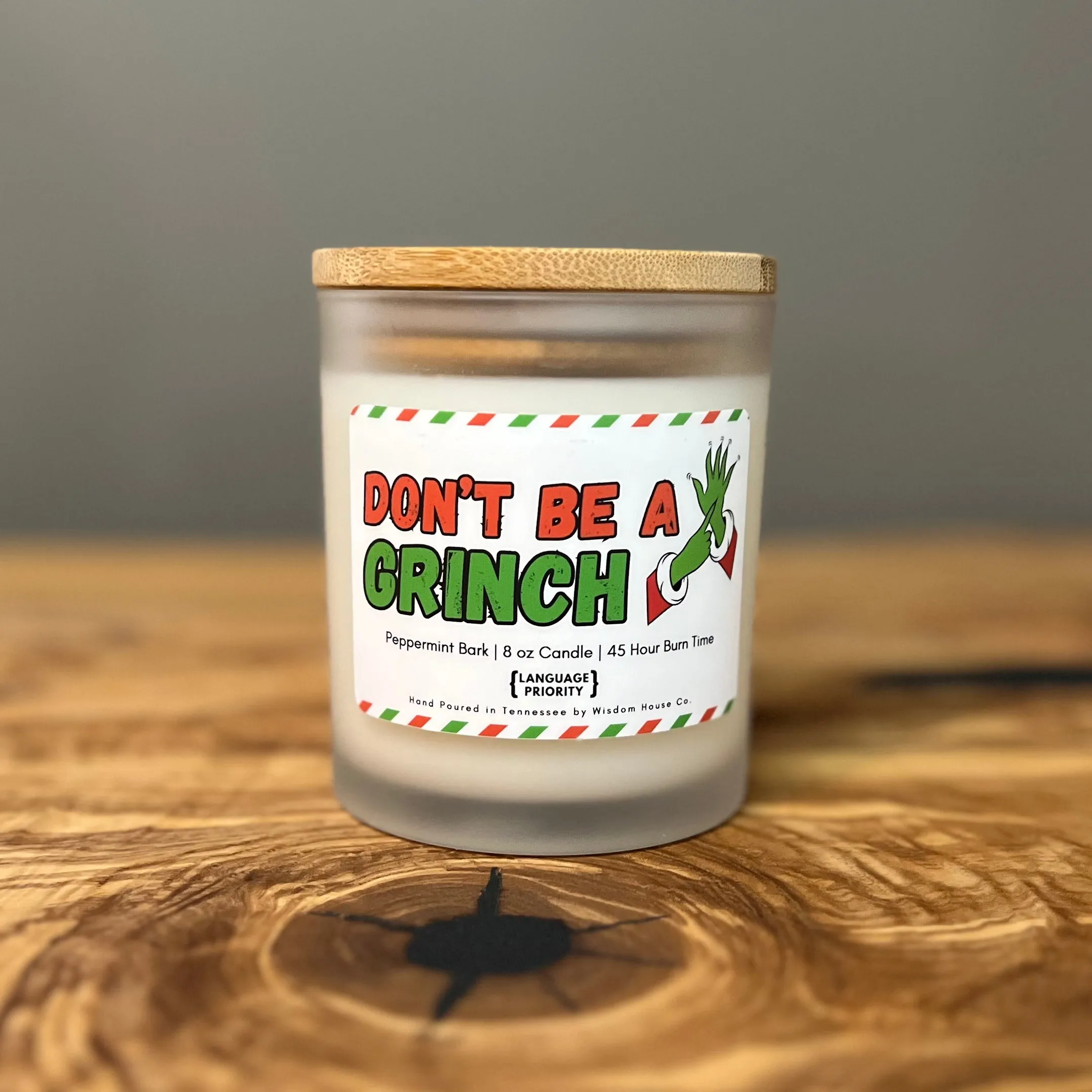 "Don't be a Grinch" Peppermint Bark Candle