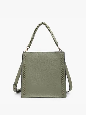 Sage Esme Whipstitch Detail Tote w/ Braided Handle