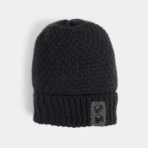 Tab Winter Knit Hat - Black