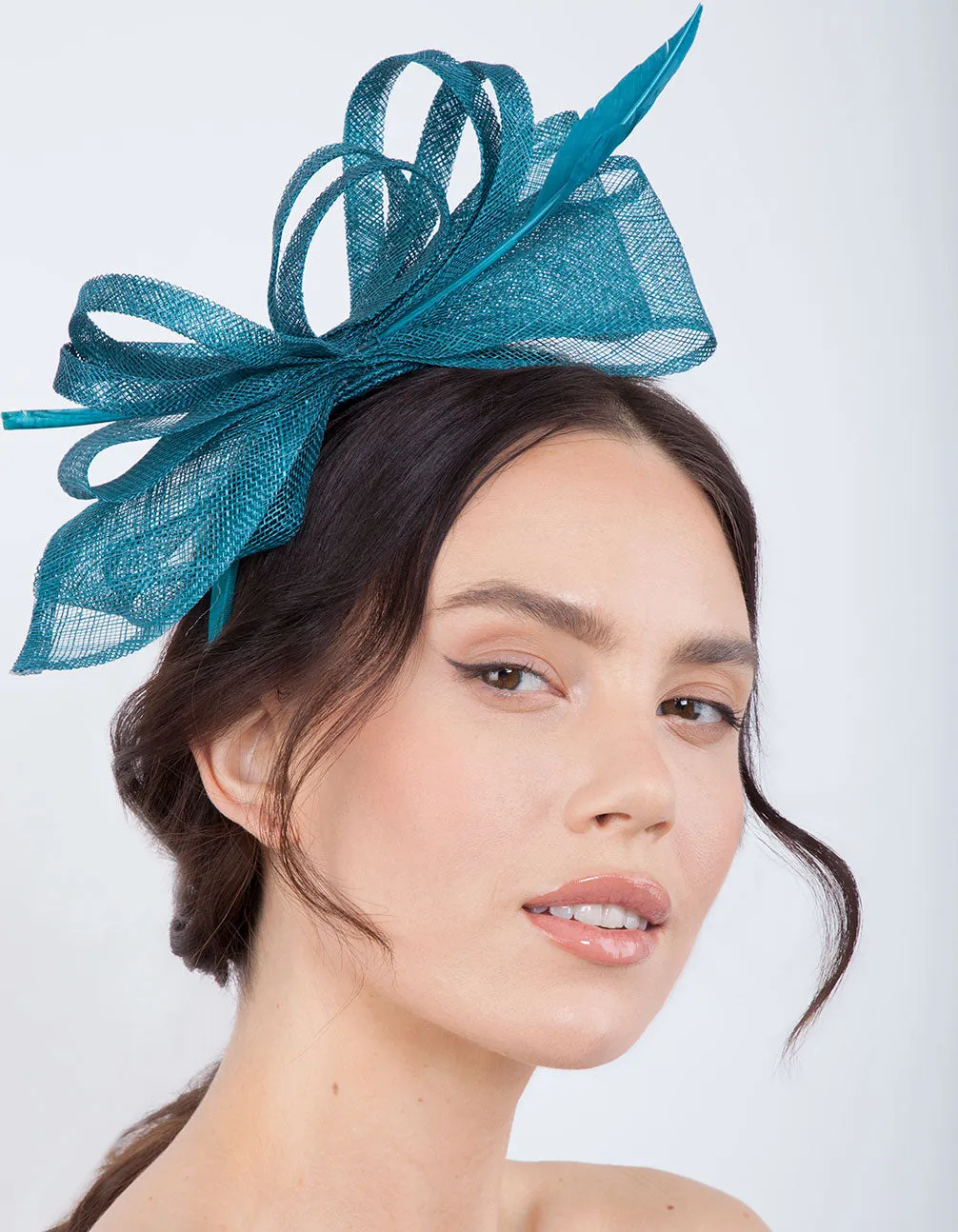 Teal Swirl Feather Fascinator