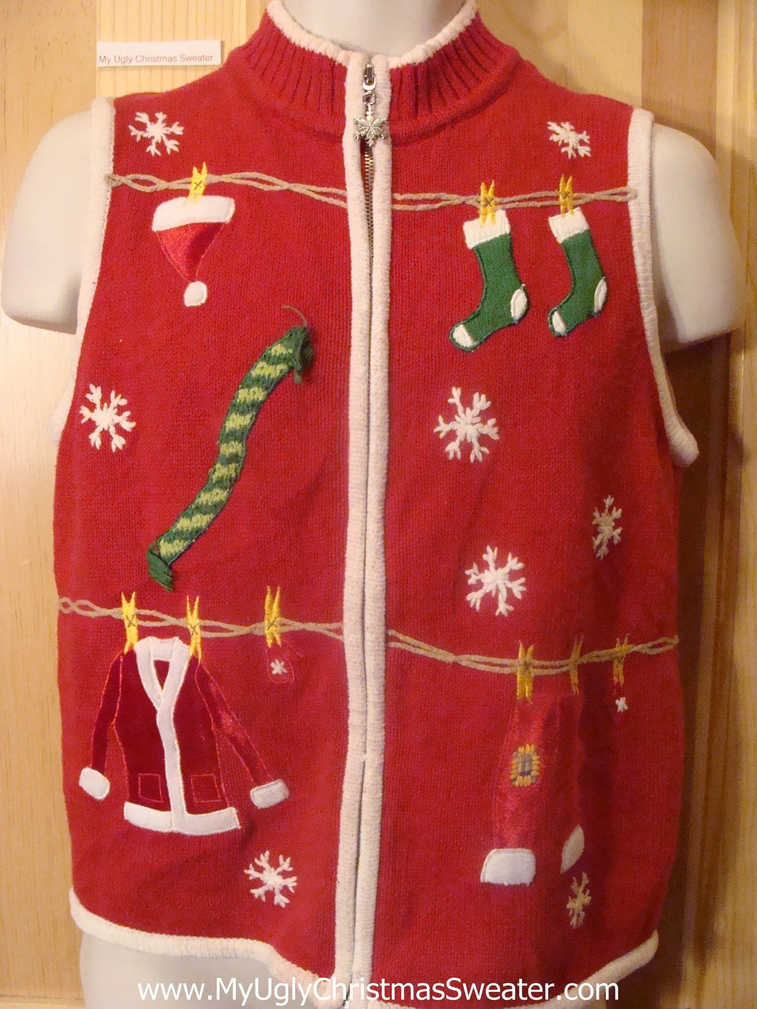 Ugly Christmas Sweater Vest Santa's Clothesline