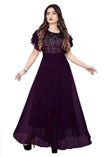 Wazix Fancy fit and Flare Gown. (Small, Purple)