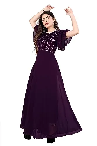 Wazix Fancy fit and Flare Gown. (Small, Purple)