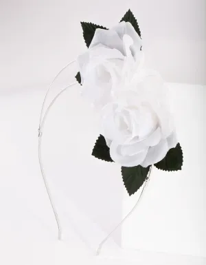 White Rose Flower Side Headband