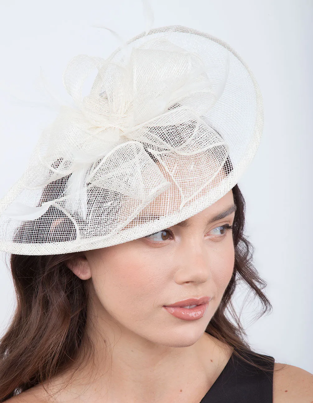 White Sinamay Angled Fascinator